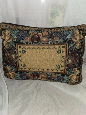 Vintage Fruit Tapestry Pillow 10x17" Black Back w/ BlackRibbing Multicolor